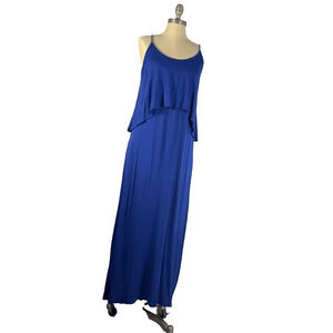 Kaitlyn Womens Maxi Dress Ruffled Sleeveless Stretch Size M Blue Strappy Casual